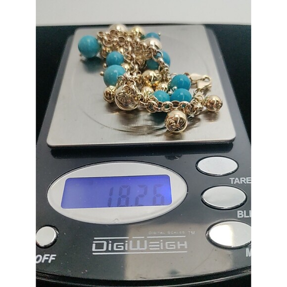 14 K Milor Italy Gold & Turquoise Bracelet Size 7 Vintage Estate - Picture 5 of 5